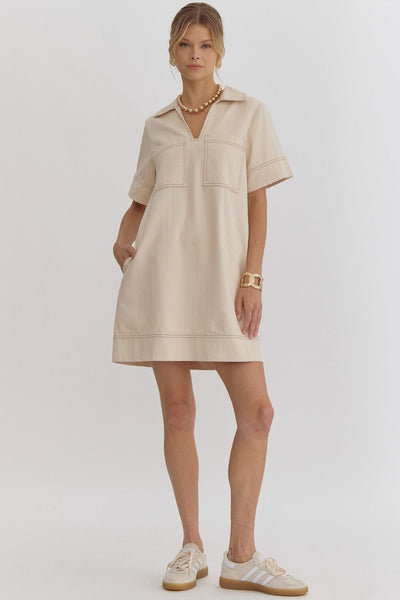 whispering woods denim mini dress | sand