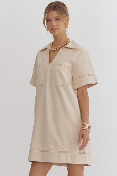 whispering woods denim mini dress | sand