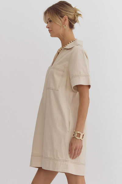 whispering woods denim mini dress | sand