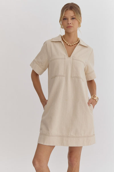 whispering woods denim mini dress | sand