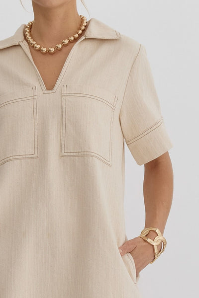 whispering woods denim mini dress | sand