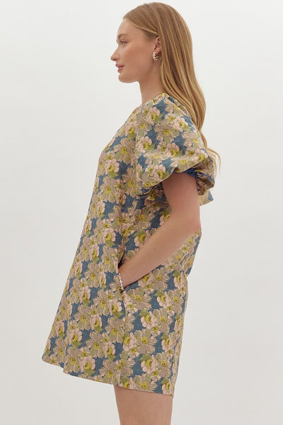 enchanted elegance floral print jacquard dress | slate