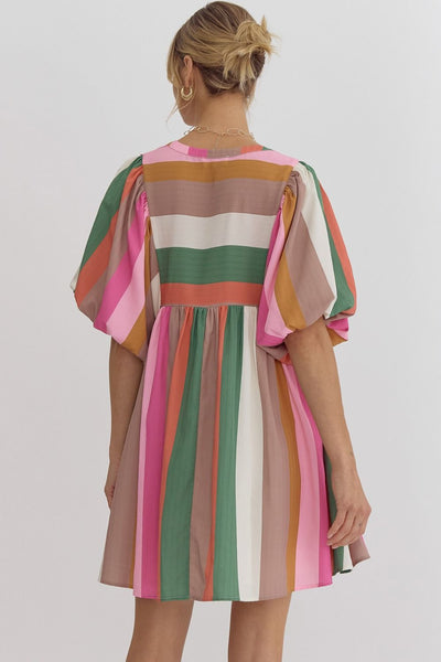 sunset sorbet bubble sleeve babydoll dress | multi