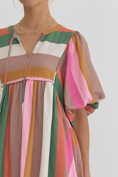 sunset sorbet bubble sleeve babydoll dress | multi