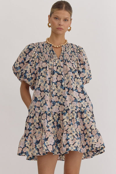 glimpse of grace floral dress | charcoal blue