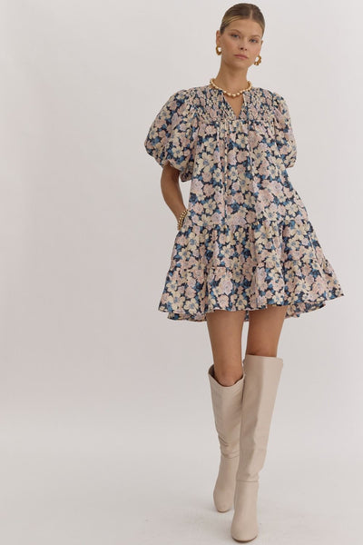 glimpse of grace floral dress | charcoal blue