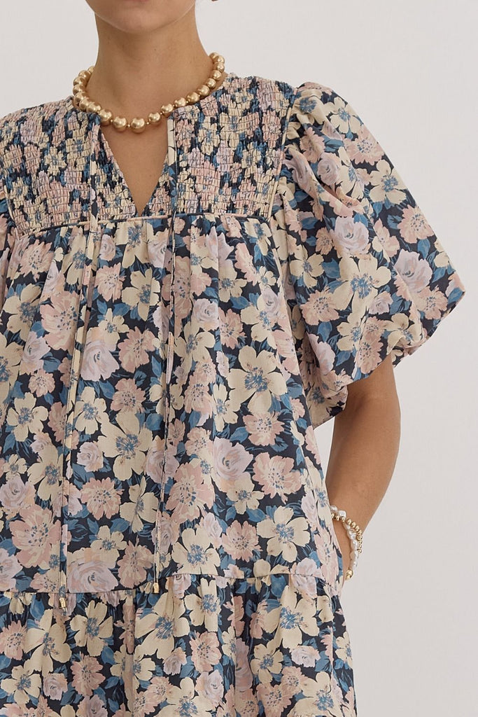 glimpse of grace floral dress | charcoal blue Me & Maude glimpse of grace floral dress | charcoal blue Me & Maude