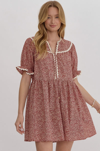 charmed by you floral mini dress | burgundy
