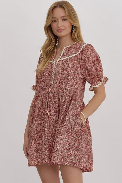 charmed by you floral mini dress | burgundy