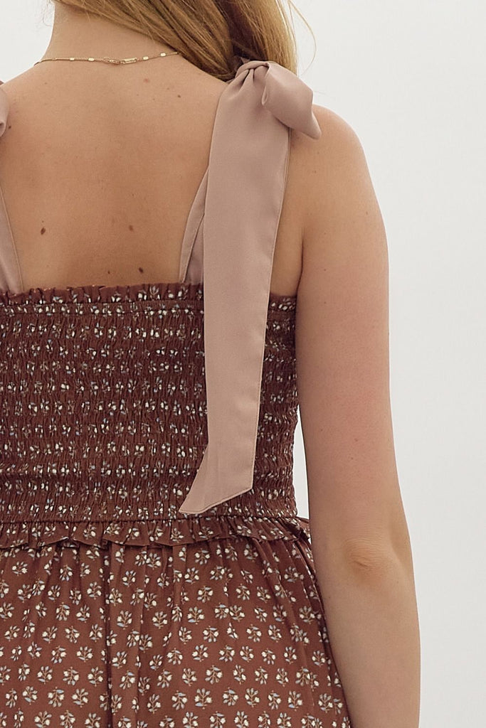 brown tiered midi dress delicate flutter tiered midi dress