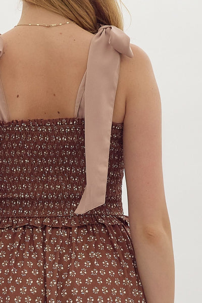 delicate flutter tiered midi dress | brown