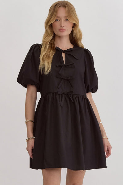 sophisticated stroll bow babydoll dress | black