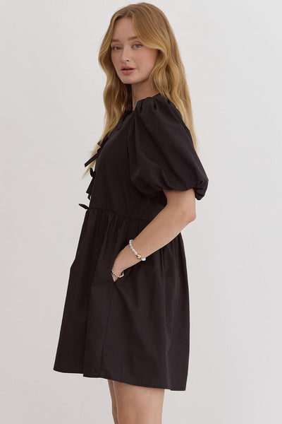sophisticated stroll bow babydoll dress | black