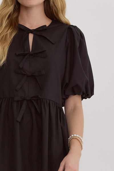 sophisticated stroll bow babydoll dress | black
