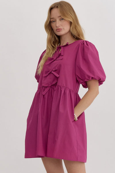 sophisticated stroll bow babydoll dress | plum