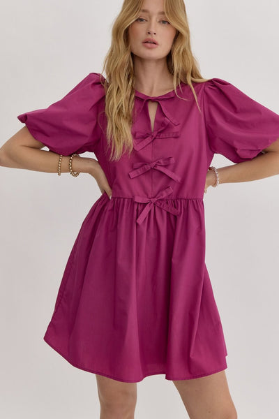 sophisticated stroll bow babydoll dress | plum