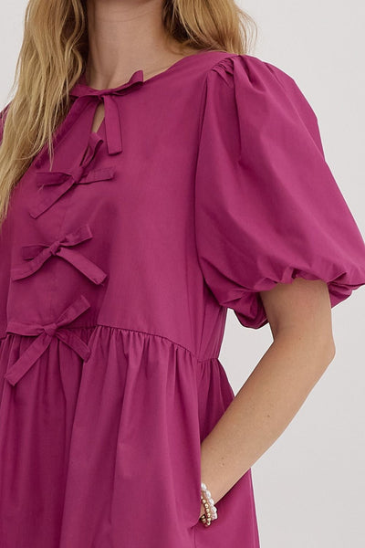 sophisticated stroll bow babydoll dress | plum