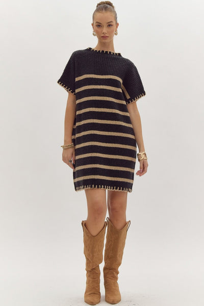 perfect vision striped sweater dress | black