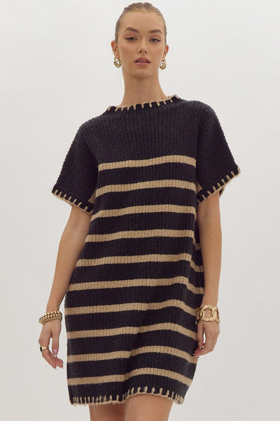 perfect vision striped sweater dress | black
