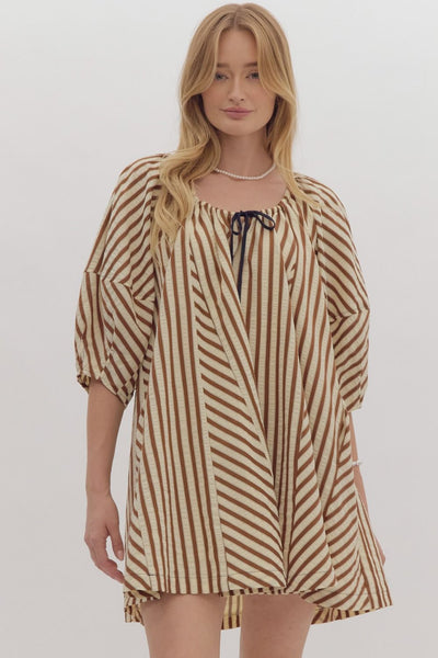 warm embrace striped mini dress | brown