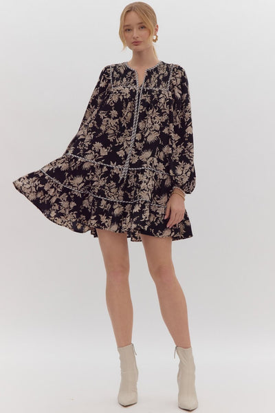 forever classic long sleeve floral dress | black