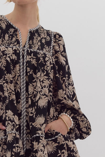 forever classic long sleeve floral dress | black