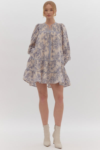 forever classic long sleeve floral dress | ecru
