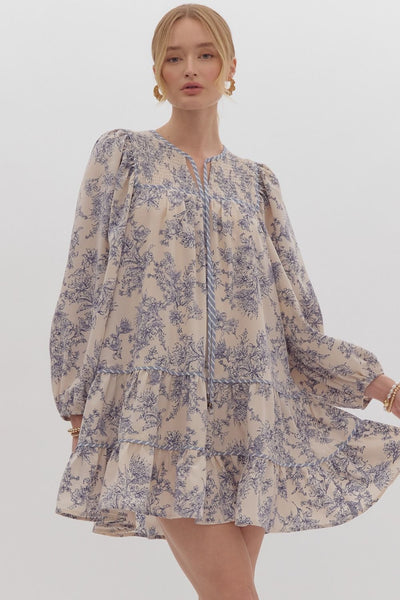 forever classic long sleeve floral dress | ecru