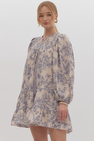forever classic long sleeve floral dress | ecru
