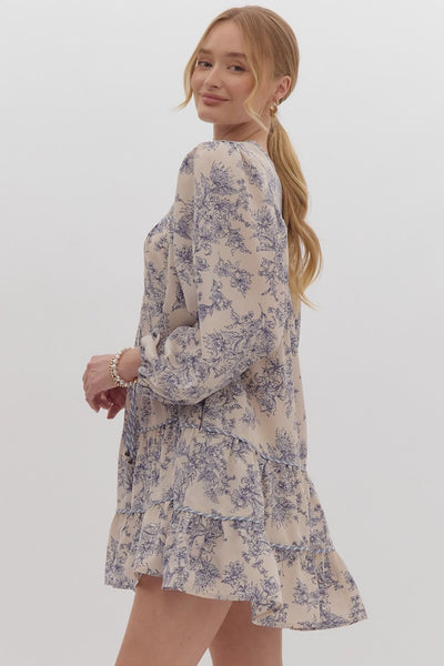 forever classic long sleeve floral dress | ecru