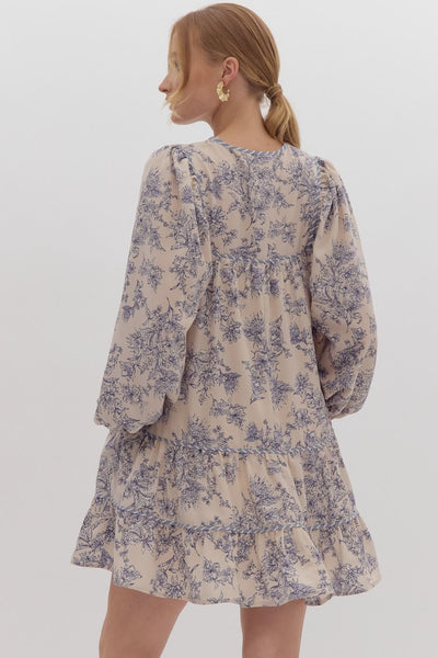 forever classic long sleeve floral dress | ecru