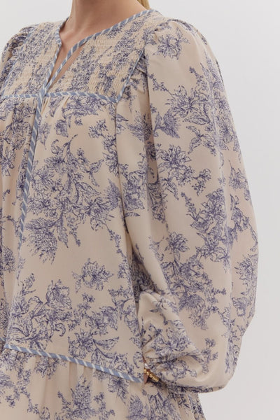 forever classic long sleeve floral dress | ecru