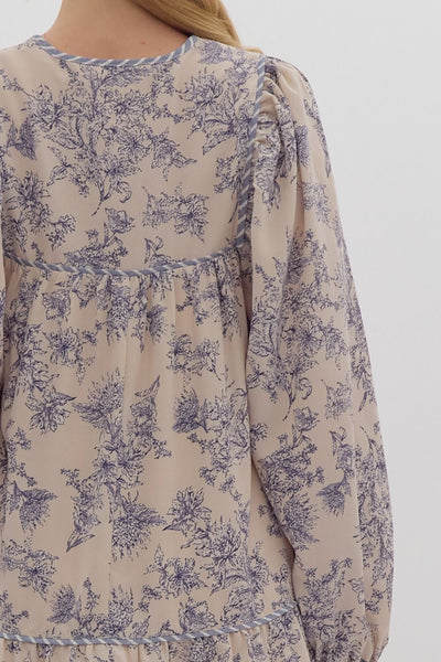 forever classic long sleeve floral dress | ecru