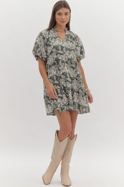 just a moment floral mini dress | hunter green