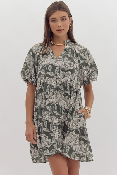 just a moment floral mini dress | hunter green