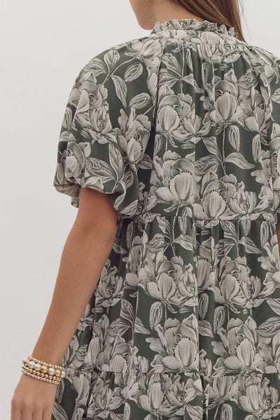 just a moment floral mini dress | hunter green