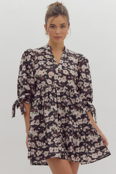 the fine print floral mini dress | black
