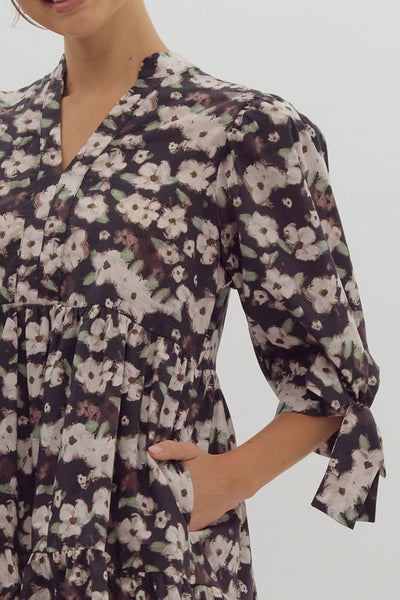 the fine print floral mini dress | black