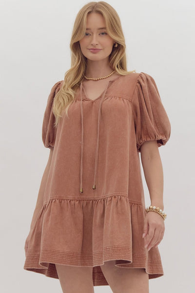 my love language denim mini dress | brown