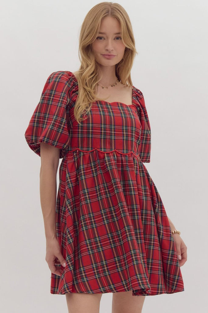 holiday enchantment plaid mini dress