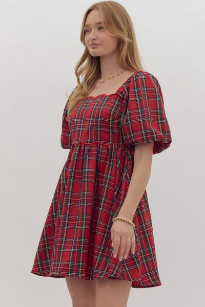 holiday enchantment plaid mini dress | red