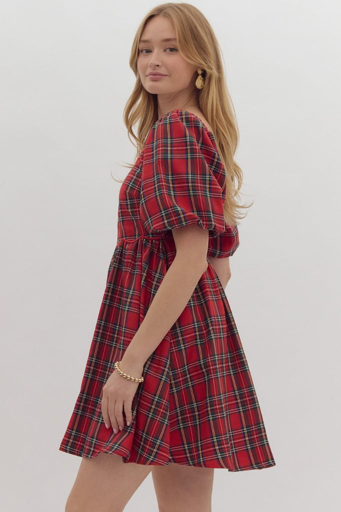 holiday enchantment plaid mini dress