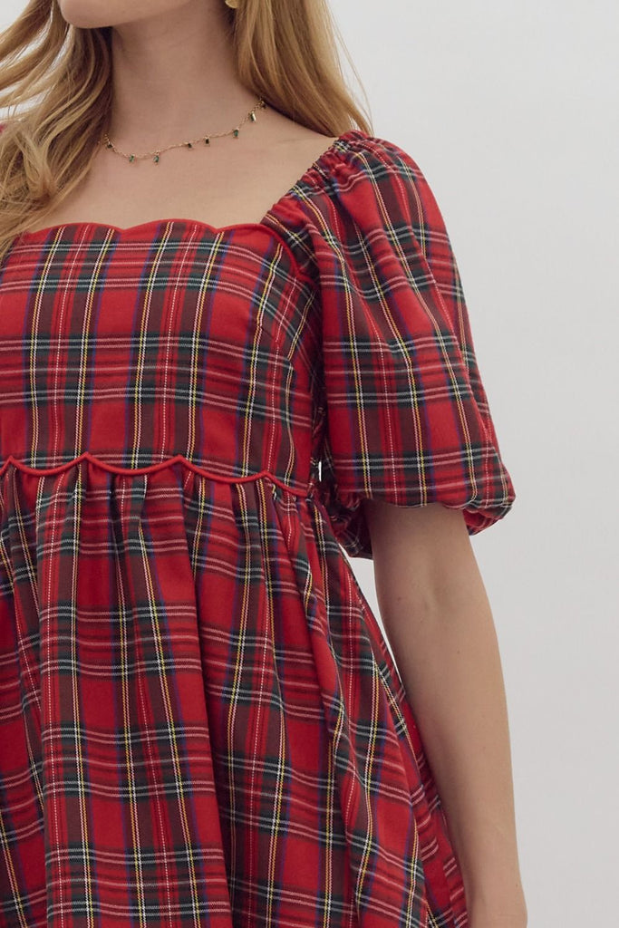 holiday enchantment plaid mini dress