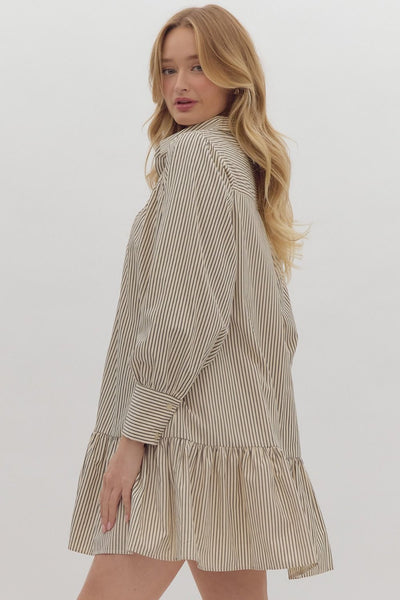 fall into place stripe long sleeve shirt dress | charcoal
