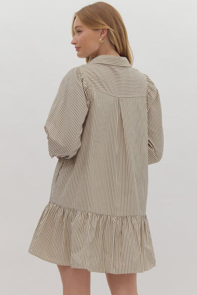 fall into place stripe long sleeve shirt dress | charcoal
