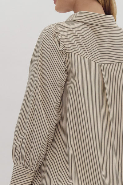 fall into place stripe long sleeve shirt dress | charcoal
