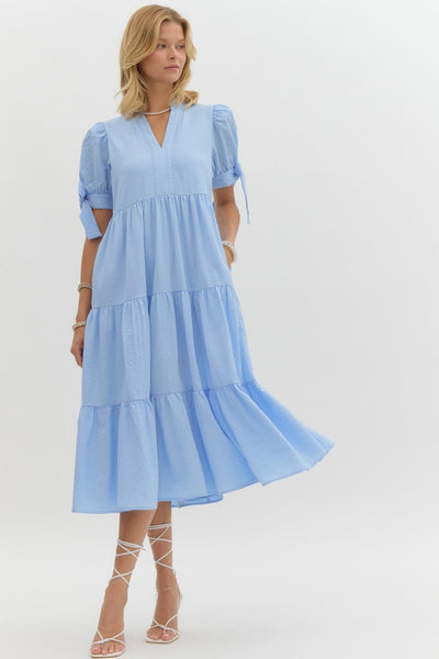 stroll through the vineyard tiered midi dress | blue