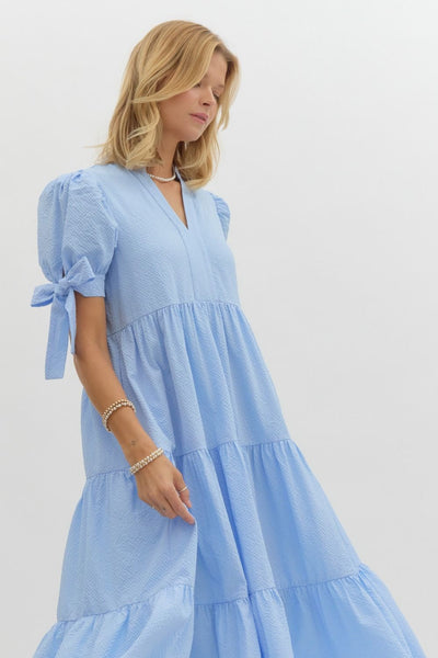 stroll through the vineyard tiered midi dress | blue
