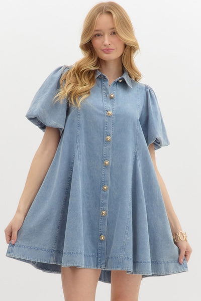 turning pages denim swing dress | light blue