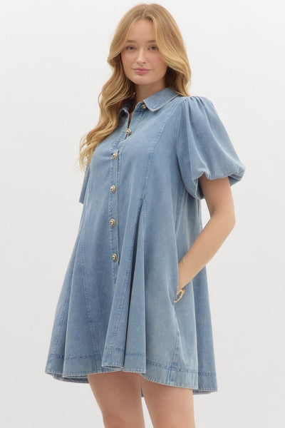 turning pages denim swing dress | light blue